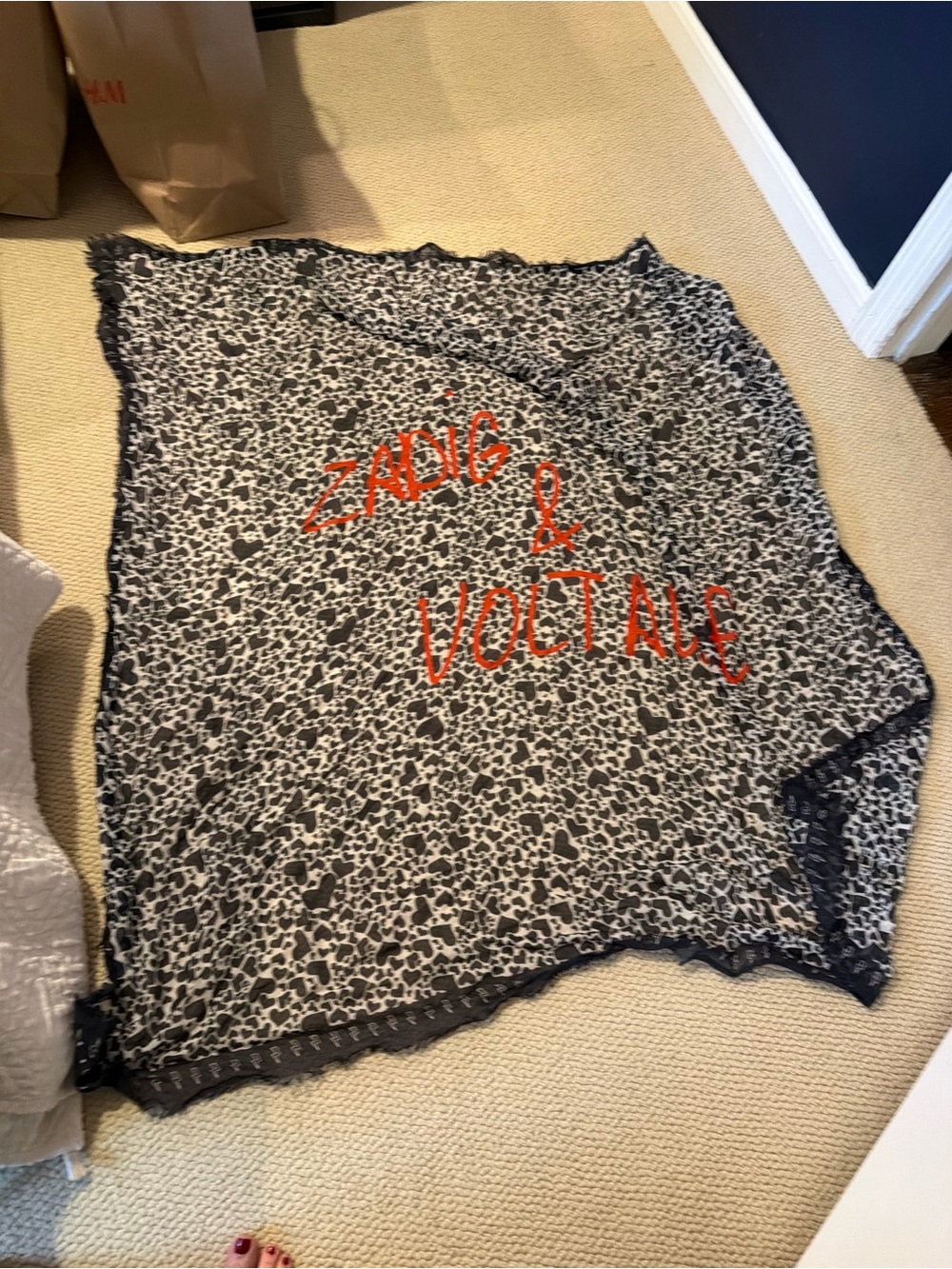 women’s Zadig & Voltaire scarf  Black & White Leopard Print Top with Red Logo